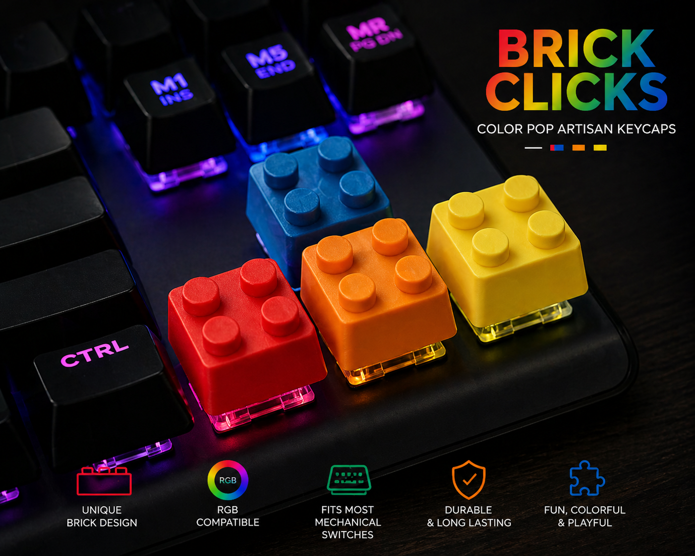 Brick Clicks โ Color Pop Artisan Keycaps