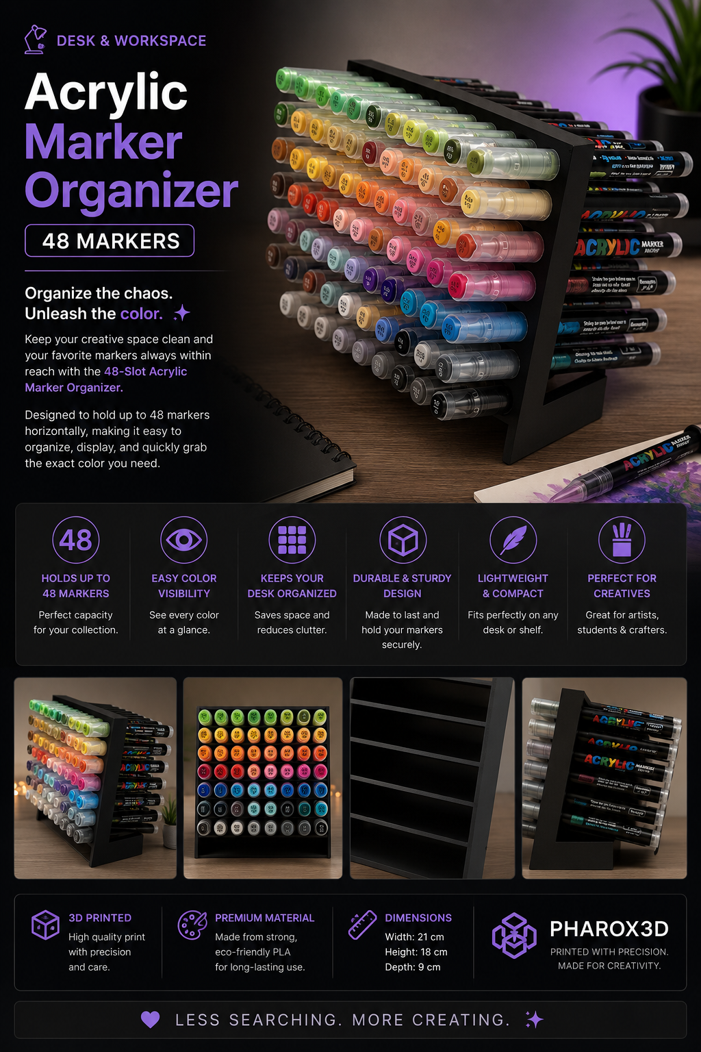 48-Slot Acrylic Marker Organizer