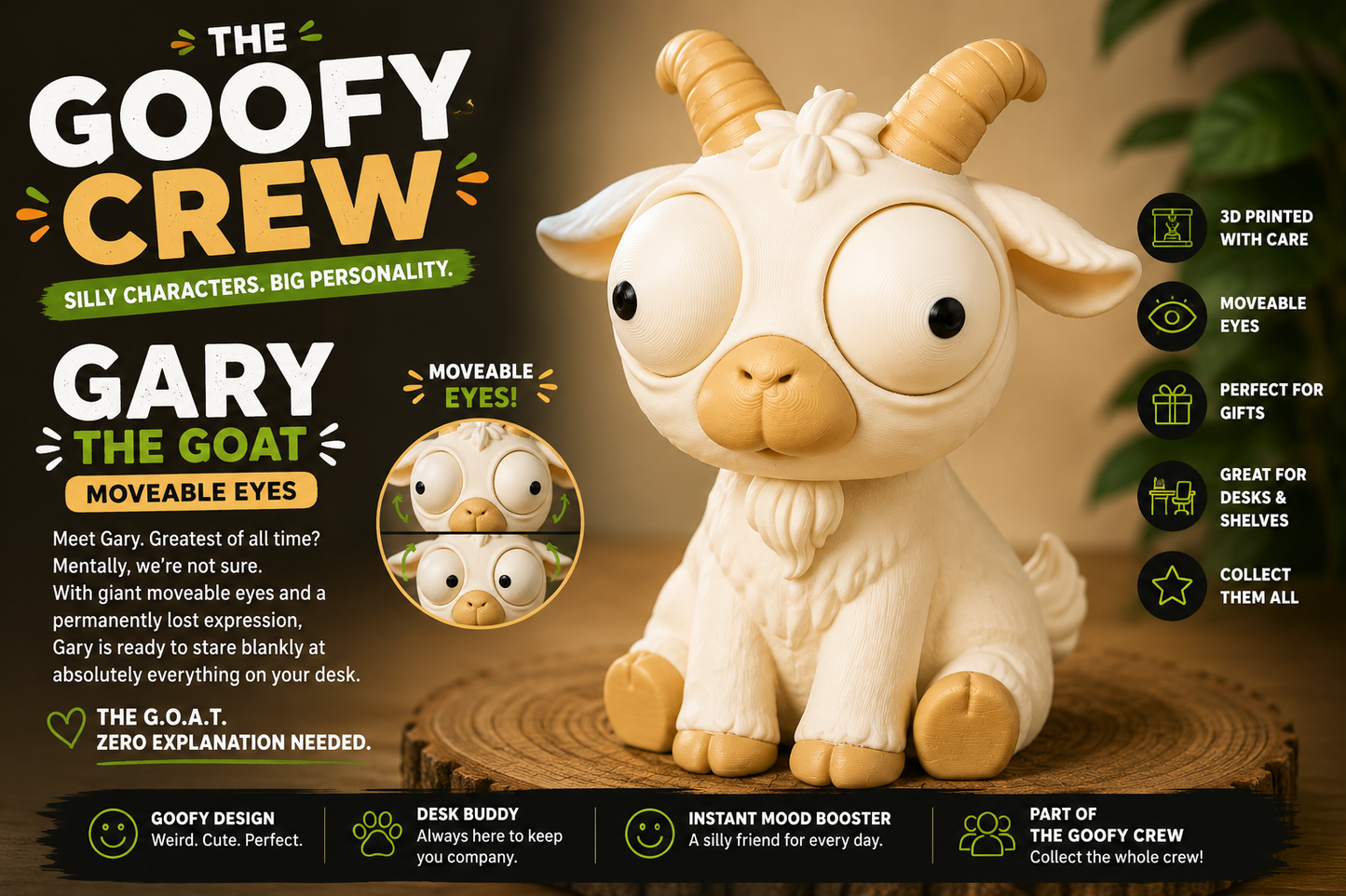 Gary the Goat – Goofy Crew Movable Eyes