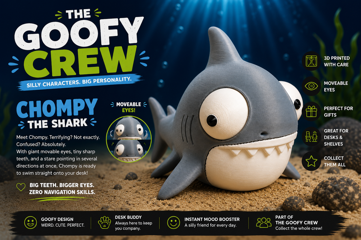 Chompy the Shark – Goofy Crew Movable Eyes