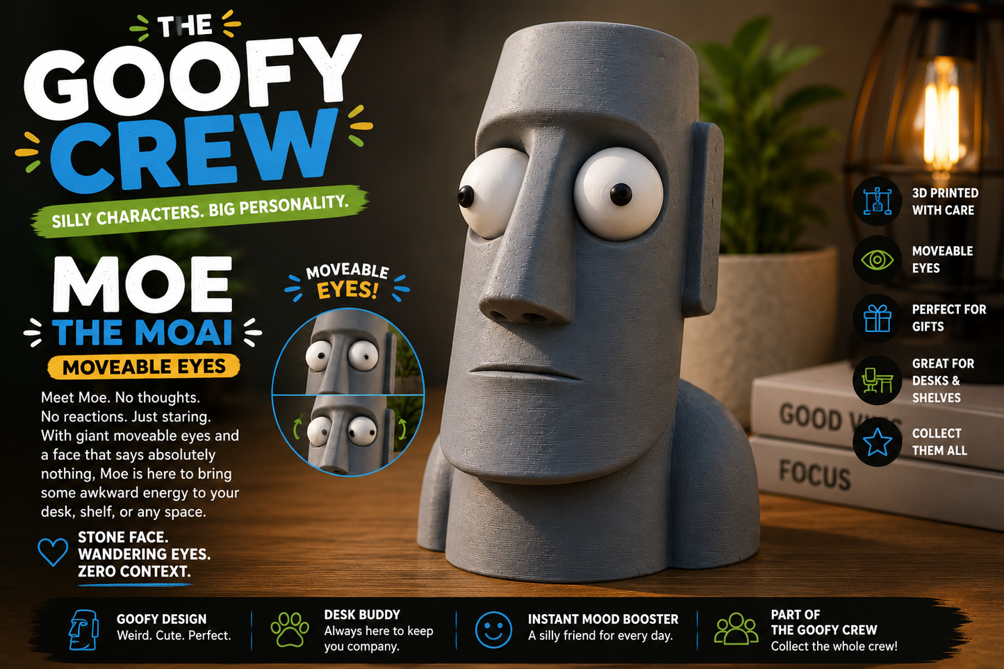 Moe the Moai – Goofy Crew Movable Eyes