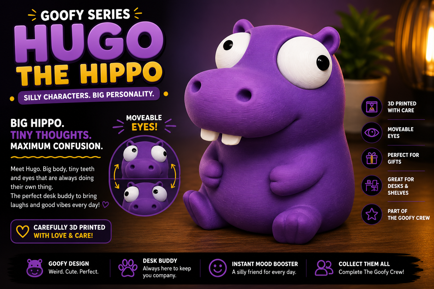 Hugo the Hippo – Goofy Crew Movable Eyes