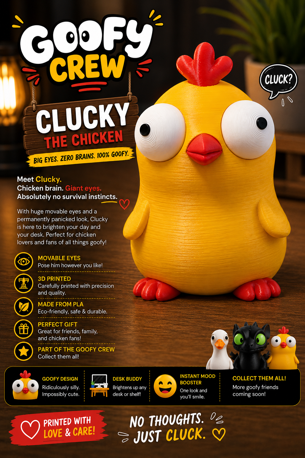 Clucky the Chicken – Goofy Crew Movable Eyes