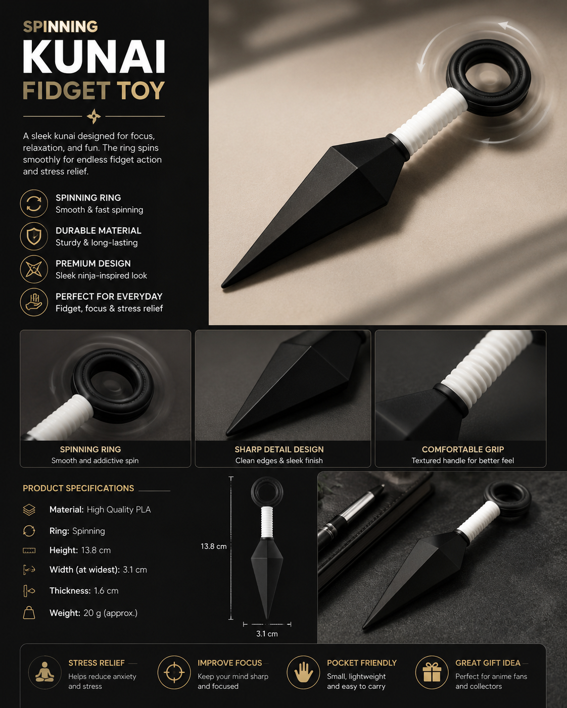 Spinning Kunai Fidget Toy | Ninja-Inspired Desk Toy