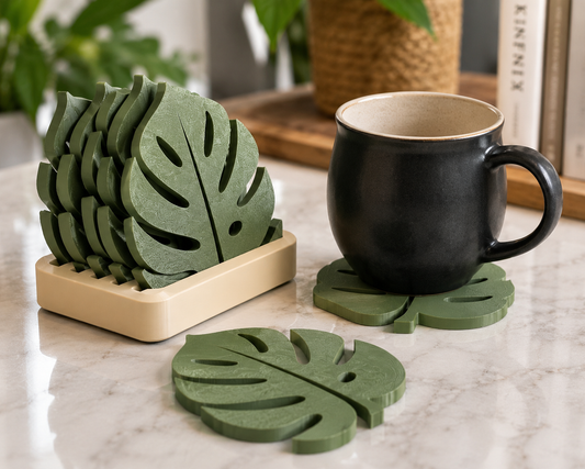 Monstera Leaf Coaster Set with Holder (Set of 4)